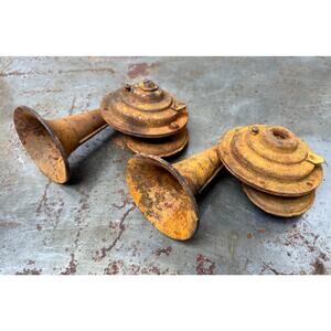 Antique Early Automotive Horn Pair with Deep Orange Rust Patina